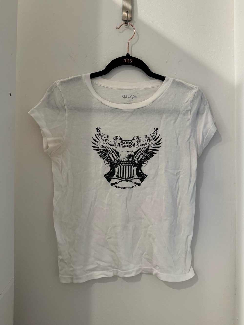 White Brandy Melville John Galt Radio Silence Graphic Tee
